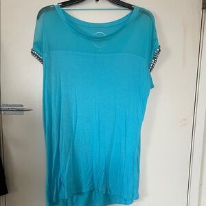 INC International Concepts Teal Blouse with Embellished Sleeves